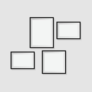 Isolated against a wall, a blank picture frame template set vector