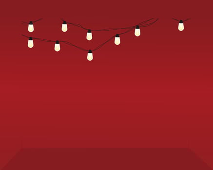 A red room with lights hanging from the ceiling vector