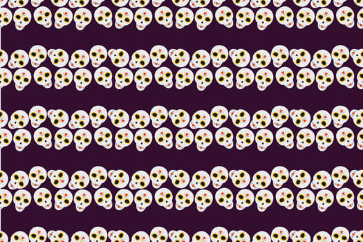 Skulls stripes on dark purple background Seamless pattern. Day of the dead greeting wallpaper idea. illustration Wrapping, wallpaper, packing or web, cards, poster, label or web, promo concept vector