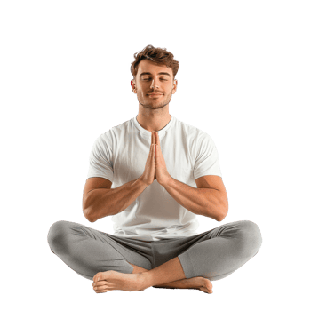 Young man practicing yoga with lotus pose front view isolate on transparency background png