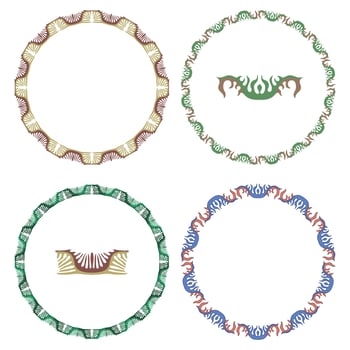 Set of decorative vintage openwork circle frames. Ornate round border on white background. Classic style tracery pattern vector