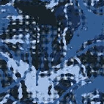 Dot half tone blue navy marine camouflage texture, seamless sea waves pattern. Urban military clothing style, masking dotty camo repeat print vector