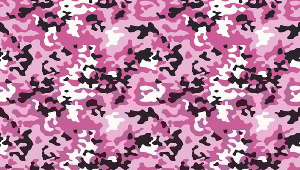 Fashionable pink and crimson color camouflage pattern. Military fabric design. Seamless background, masking clothing, red camo repeat print vector