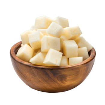 Cubes of Jicama in a bowl front view isolate on transparency background png