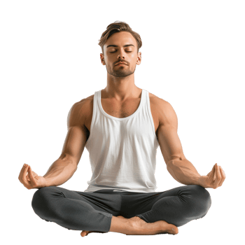 Young man practicing yoga with lotus pose isolate on transparency background png