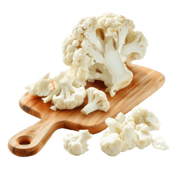 Sliced Cauliflower on chopping board isolate on transparency background png