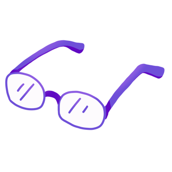 Purple plastic glasses hand drawn in cartoon style with transparent background png