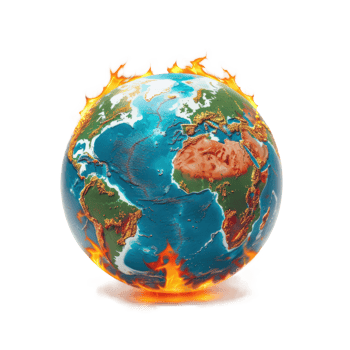 globe earth on fire climate change concept map side view isolate on transparency background png