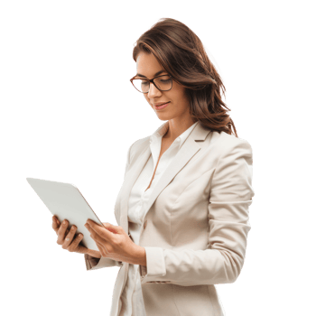 Businesswoman with tablet isolate on white background png