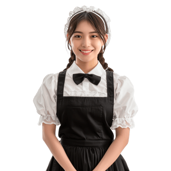 Smiling young attractive female in maid custome front view isolate on transparency background png