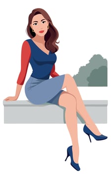 Confident businesswoman sitting on a bench posing with crossed legs vector