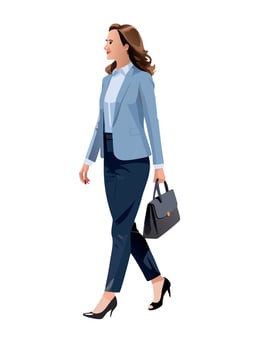 Businesswoman walking side view holding briefcase illustration- vector