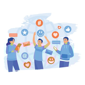 Business people communicate via call. Business team communicating online. Team communication concept. Flat illustration. vector