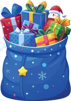 Blue santa claus bag overflowing with christmas presents vector