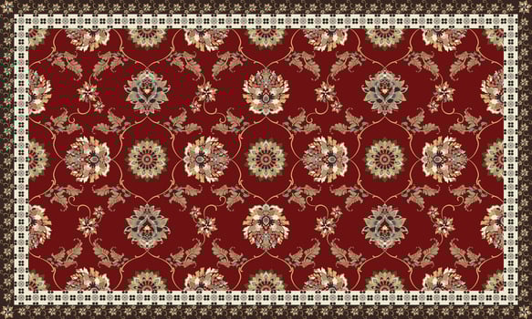 Vintage Arabic pattern.Persian colored carpet.Rich ornament for fabric design.Abstract design of persian carpet with geometric ornament.Moroccan style on red background. vector