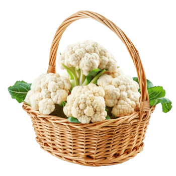 Cauliflower in basket isolate on transparency background png