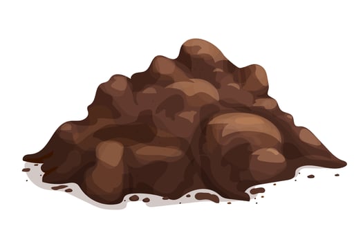 Soil pile, ground heap design element. Organic farming garden compost, dirt. Gardening. Brown mud or turf, clay. vector