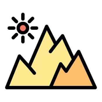 Bright sun shining over desert mountains landscape icon vector