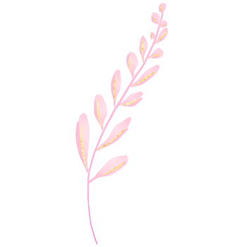 Pink and Gold Watercolour Plant wth Leaves png