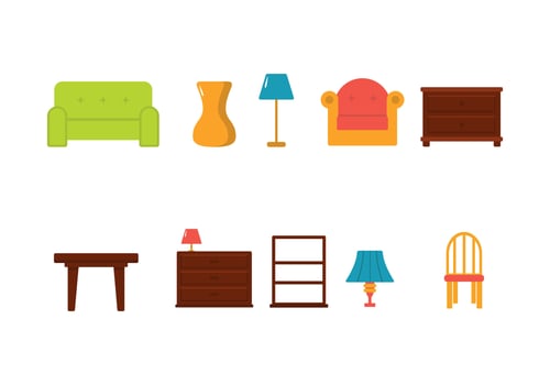 Furniture interior icon symbol Flat style. collection of isolated cartoon illustrations vector