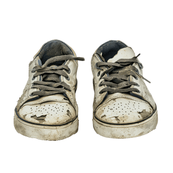 Old vintage damaged sport shoes front view isolate on transparency background png
