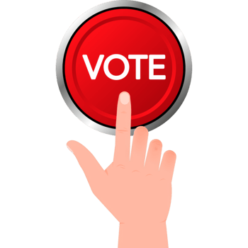 Vote 3D realistic red button on black background. illustration png
