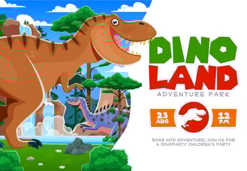 Dino park banner inviting children to party vector