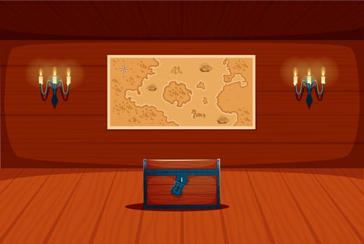 Pirate ship cabin interior with treasure chest vector