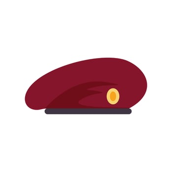 Maroon beret with a yellow metal cockade laying on white background vector