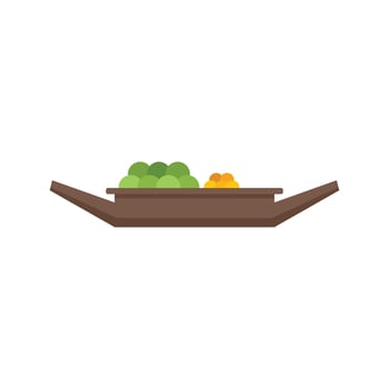 Wooden boat carrying fruit on white background vector