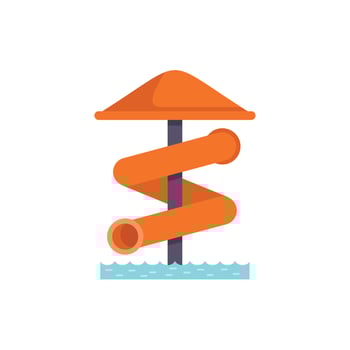 Orange water slide standing on edge of swimming pool vector