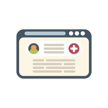 Website showing medical record with patient profile and add button vector