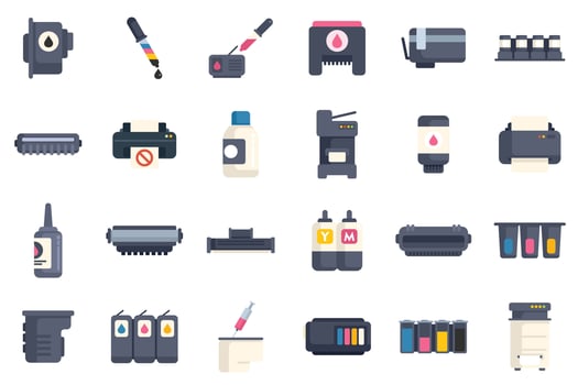 Printer cartridge icon set showing ink refills for laser and inkjet printers vector