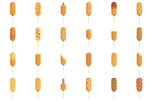 Set of corn dog icons showing different toppings and bites vector
