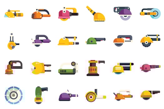 Angle grinders showing different cutting discs for construction and repair works vector