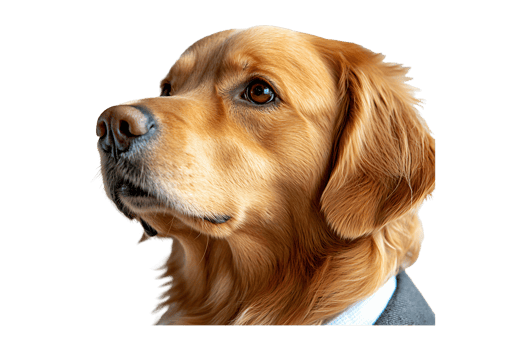 Golden Retriever dog in a business suit isolated on transparent background. png
