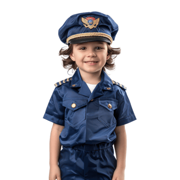 Smiling little boy wearing pilot uniform standing front view isolate on transparency background png