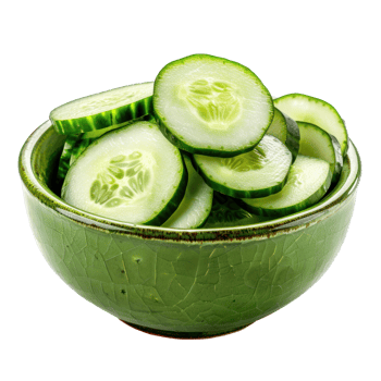 Slices of Cucumber in a bowl front view isolate on transparency background png