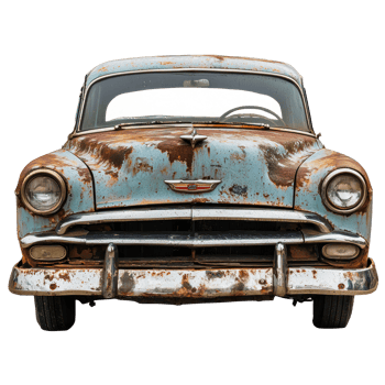 Old rusty classic car front view isolate on transparency background png