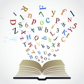 book with color flying letters and numbers vector