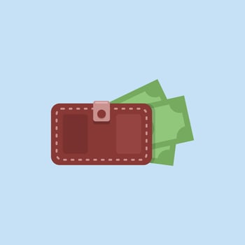 leather wallet with money paper in flat design vector