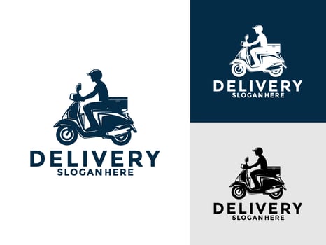 Delivery logo icon. Delivery man motorbike or Scooter bike logo design, express free delivery logo vector