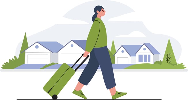 A businesswoman is walking carrying a suitcase on the road illustration. vector
