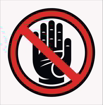 No Entry Hand Symbol Red Label Silhouette on White Background vector
