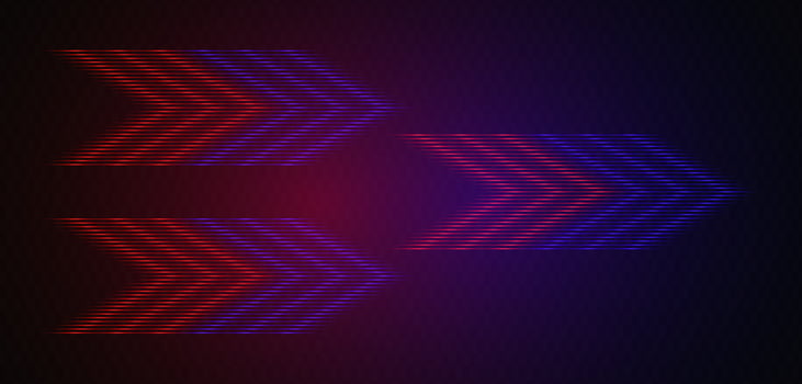 Modern abstract arrows moving at high speed. Technology movement. Colorful dynamic movement. Abstract red and blue neon lines arranged in a zigzag formation on a dark background vector