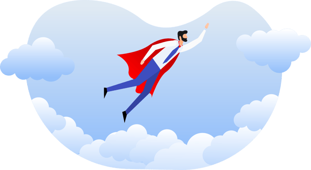 Employee or super man in costume flying png
