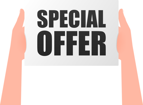 Hand holding signboard with text - Special offer. Man showing billboard banner. illustration. png