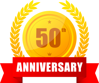 50 years anniversary gold button, label, logo on black backgrouund. illustration. png