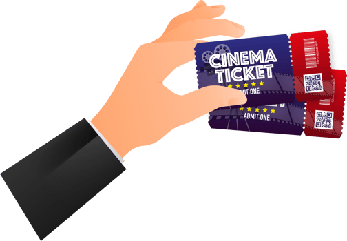 Cinema ticket Card. Music, movie festival. illustration. png