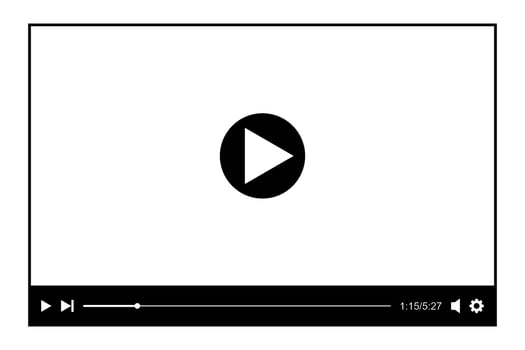 Media player template. Online movie layout with play button on screen and loading slider bar. Multimedia app window simple design vector